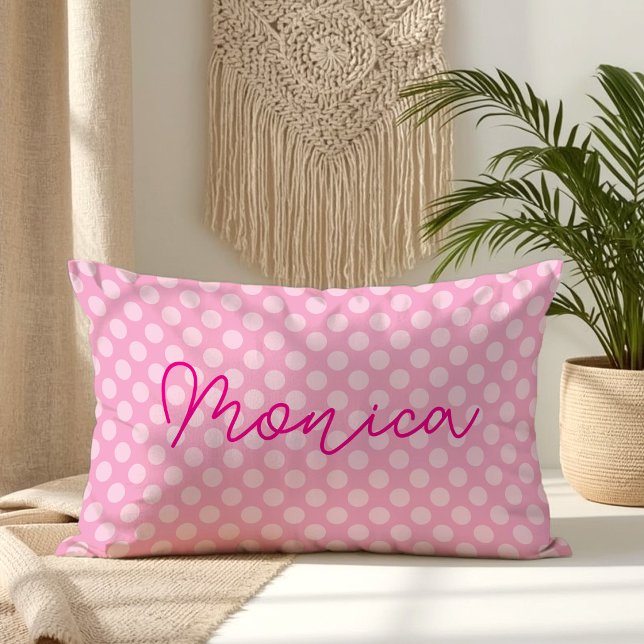 Almofada Lombar Ponto Rosa Personalizado (Personalized Light Pink Polka Dot Lumbar Pillow)