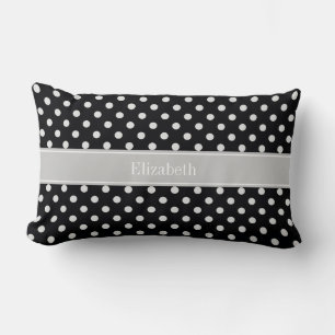 Almofada Lombar Pontos Polka Preto Branco Cinza Monograma Nome