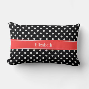 Almofada Lombar Pontos Polka Preto Branco Coral Vermelho Monograma