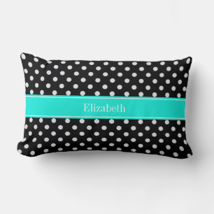 Almofada Lombar Pontos Polka Preto e Branco Monograma Nome Aqua7