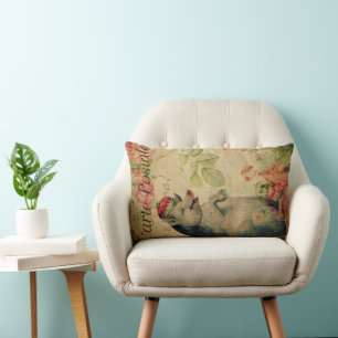 Almofada Lombar Porco Postal Francês Vintage Com Crown Floral
