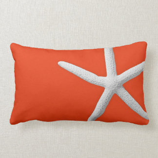 Almofada Lombar Praia de Starfish Branco Tropical de Coral Laranja