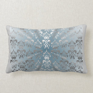 Almofada Lombar Prata e damasco cinzento/azul