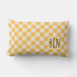 Almofada Lombar Preppy Check Moderno Amarelo Branco NAME Doce