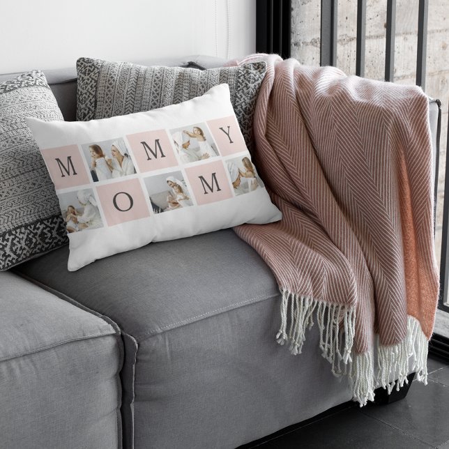 Almofada Lombar Presente de Mamãe Rosa e Foto Collage Moderna (Criador carregado)