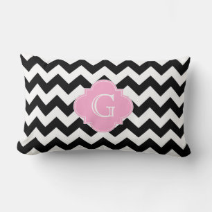 Almofada Lombar Preto Branco Chevron Rosa Quatrefoil Monograma
