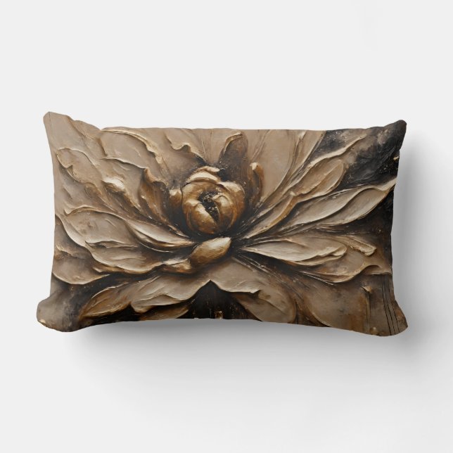 Almofada Lombar Preto Dourado Bege Marrom Abstrato  (Frente)