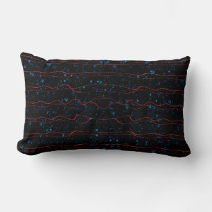 Almofada Lombar Preto e Azul com Linhas Vermelhas onduladas