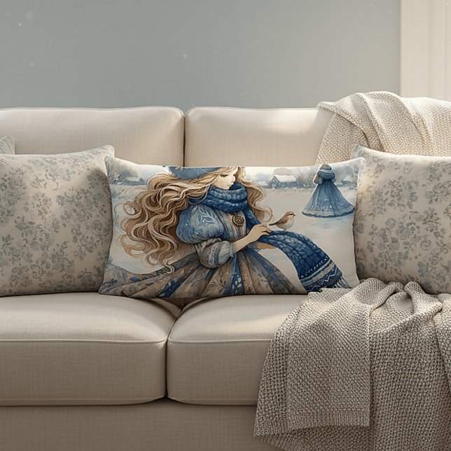 Almofada Lombar Princesa Fantástica de inverno em Terras Fairítala (Winter Fantasy Princess in a Snowy Fairytale Lands Lumbar Pillow)