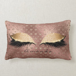 Almofada Lombar Princesa Rosa Dourada Lashes Nome Corações