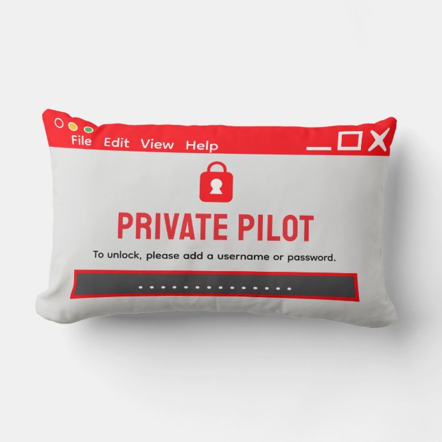 Almofada Lombar Private Pilot “Password Required” Throw Pillow (Frente)