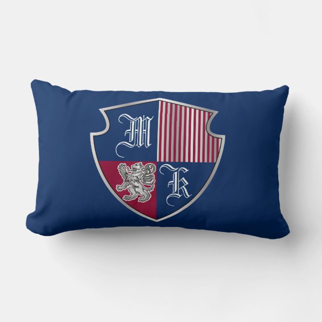 Almofada Lombar Protetor do leão da prata do emblema do monograma (Frente)