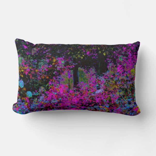 Almofada Lombar Psicodélico, Rosa Quente e Jardim Negro (Frente)