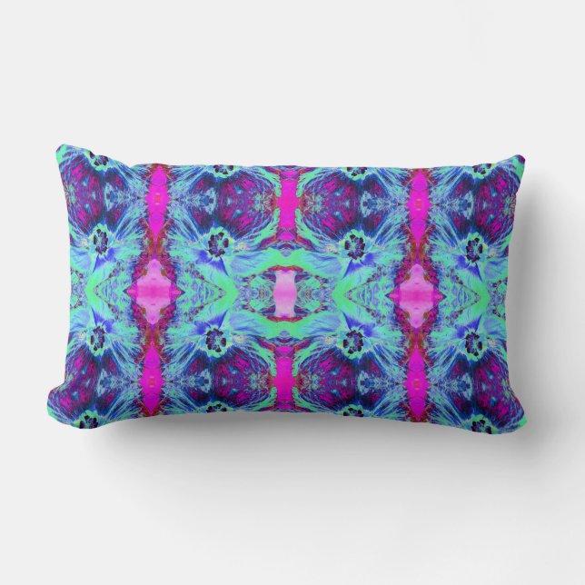 Almofada Lombar Psicodélico Verde e Padrão de Hibisco Azul (Frente)