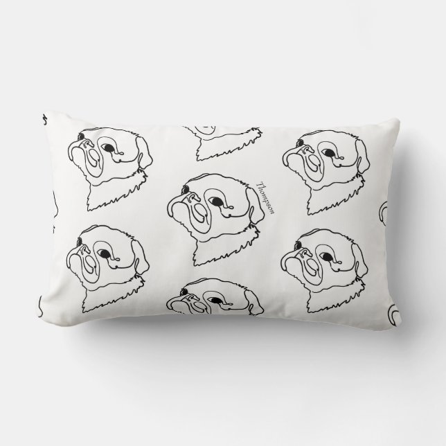 Almofada Lombar Pug de Arte de Linha Personalizável (Frente)