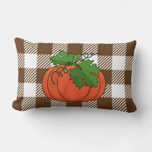 Almofada Lombar Pumpkin Laranja no Padrão Marrom Branco Verificad
