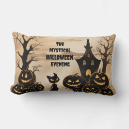 Almofada Lombar Pumpkin Patch com um Gato Negro