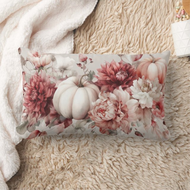 Almofada Lombar Pumpkins de outono e flores (Cobertor)