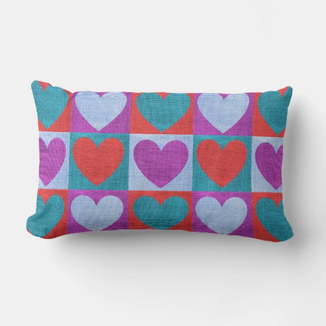 Almofada Lombar Purple Green and Red Checked Heart Pattern (Frente)
