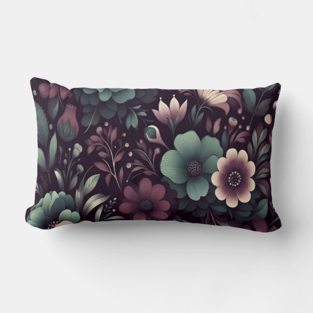 Almofada Lombar Púrpura Escura e Flores Verdes (Frente)