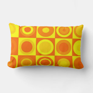 Almofada Lombar Quadrados dos Círculos Amarelos Funky Retro Laranj