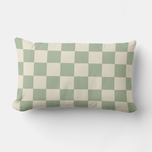 Almofada Lombar Quadro de Verificação Branco Verde e Desligado (Frente)