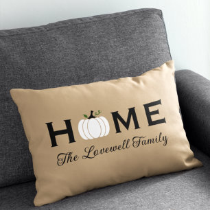 Almofada Lombar Queda do Sobrenome Personalizado da Pumpkin White 