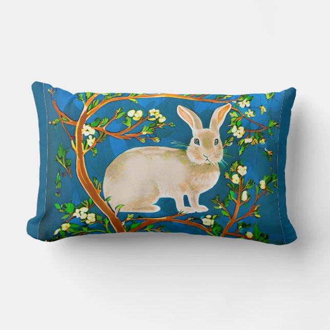 Almofada Lombar Rabbit selvagem e ramificações de flores (Frente)