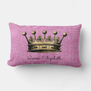 Almofada Lombar Rainha Elizabeth Nome Personalizado Coroa Dourada 