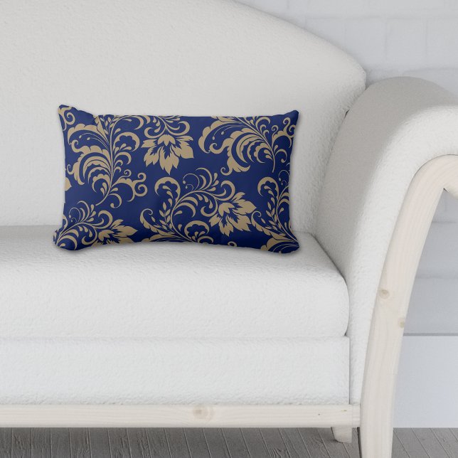 Almofada Lombar Raio Floral Dourado Azul (Criador carregado)