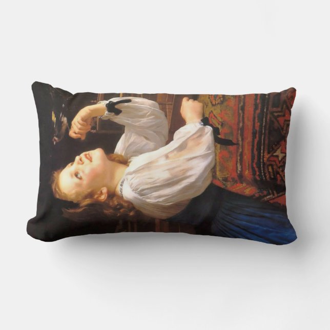 Almofada Lombar Rapariga com um Pássaro (por William-Adolphe Bougu (Frente)
