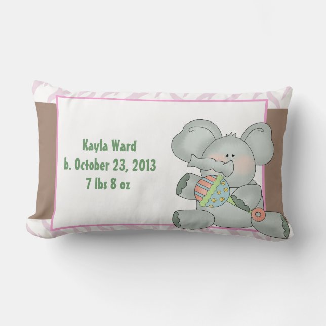 Almofada Lombar Rapariga Elefante Zebra Strips e Rattle (Frente)