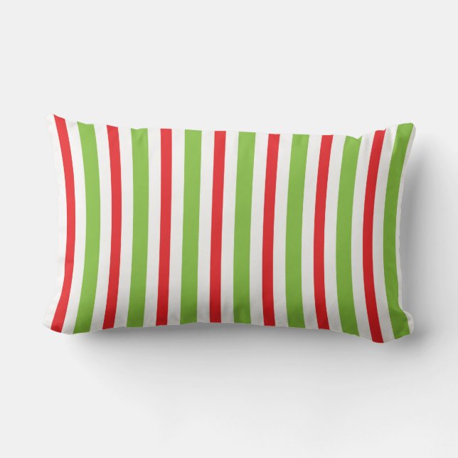 Almofada Lombar Red and Green Christmas Stripped Throw Pillow (Verso)