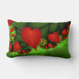 Almofada Lombar Red Hearts Verde limão Arte Fractal Moderna Abstra