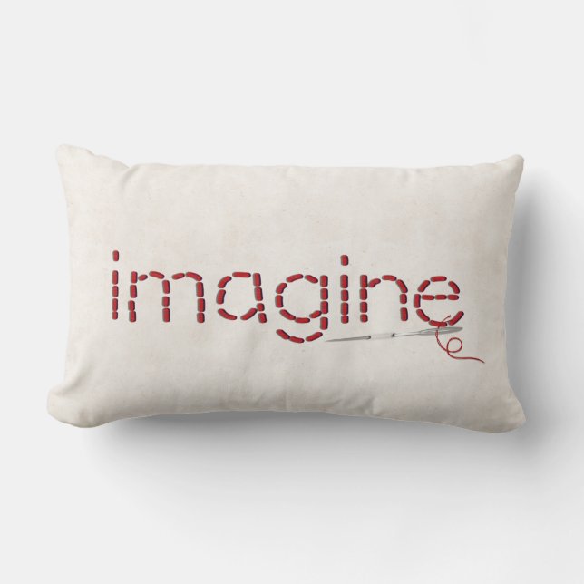 Almofada Lombar Red Imagine texto stitch com agulha (Frente)