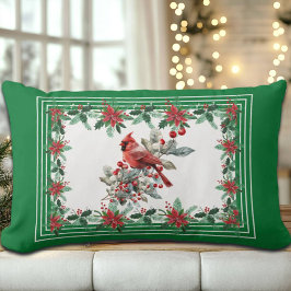 Almofada Lombar Red Mockingbird Poinsettia Green