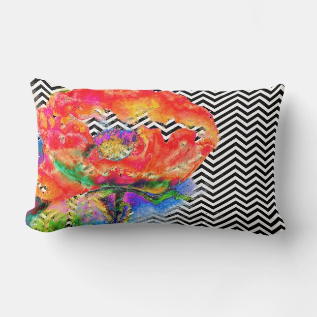 Almofada Lombar Red Poppy - cromo preto e branco (Frente)