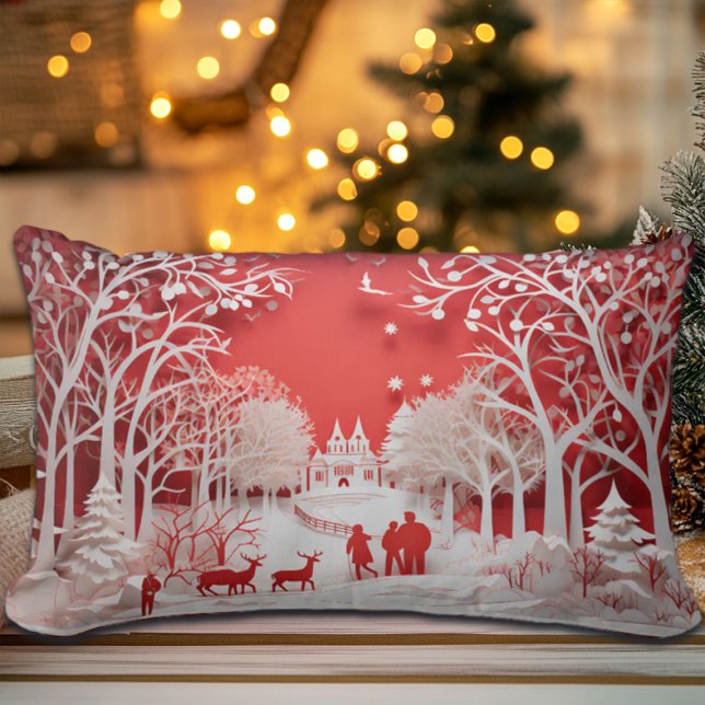 Almofada Lombar Reindeers 3D e Pessoas na aldeia (Criador carregado)