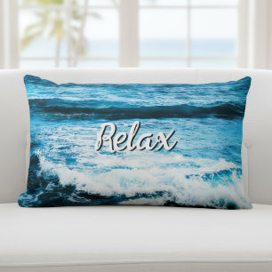 Almofada Lombar "Relaxe" Citação Havaí Turquoise Ocean Waves Fo