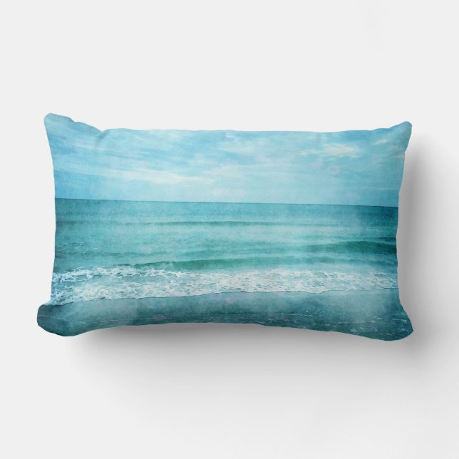 Almofada Lombar Retro Beach - Coaster Ocean Teal Blue Watercolor (Frente)