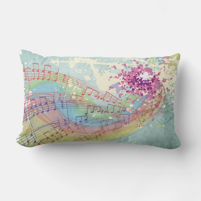 Almofada Lombar Retro Rainbow e Music Notes em uma Textura Shabby (Frente)