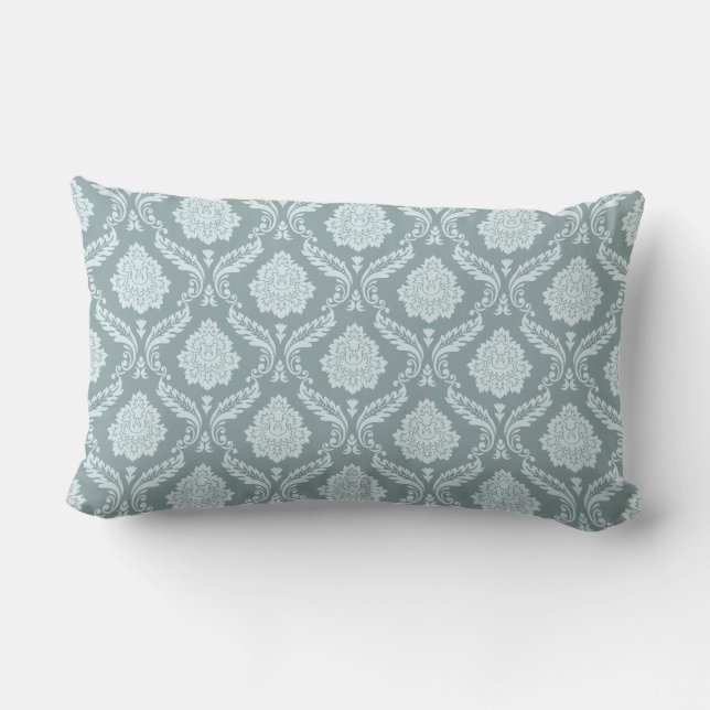 Almofada Lombar Rococo Damask Rpt Pattern Duck Egg Blue+Teal (Verso)