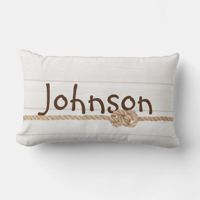 Almofada Lombar Rope Knot Na Madeira De Whitewash (Frente)