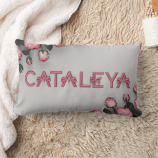 Almofada Lombar ROSA bordado e Travesseiro decorativo em branco da