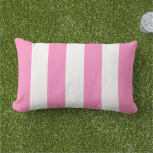 Almofada Lombar Rosa Chiclete Branco Listra Larga Cabana