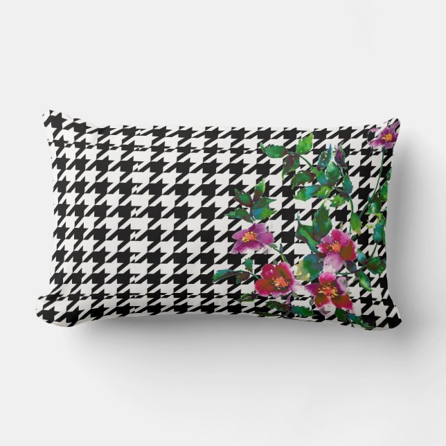 Almofada Lombar Rosa com dente de cão preto e branco (Frente)