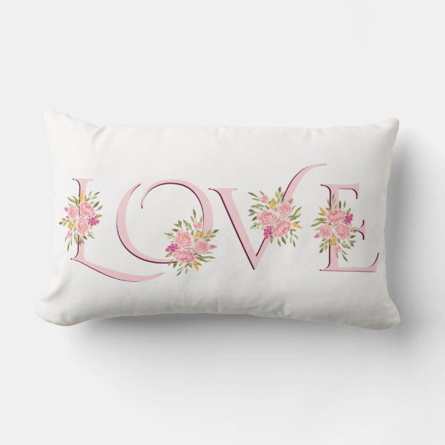 Almofada Lombar Rosa de tipografia de amor rosa-claro (Frente)
