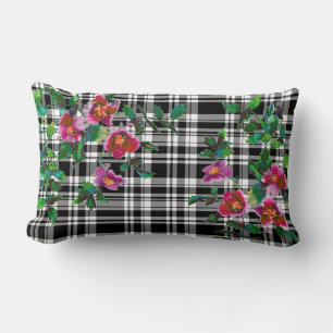 Almofada Lombar Rosa de Vintage - xadrez a preto e branco