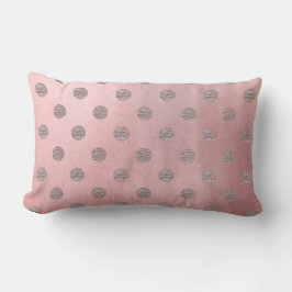 Almofada Lombar Rosa Dourado Brilho Rosa Glam Pontos Polka Moderno