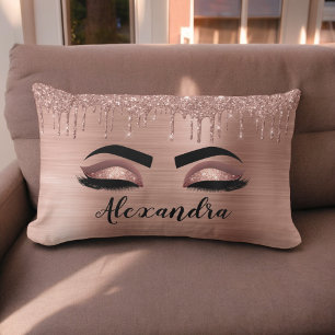 Almofada Lombar Rosa Dourado Glitter Sparkle Eyelashes Nome do Mon